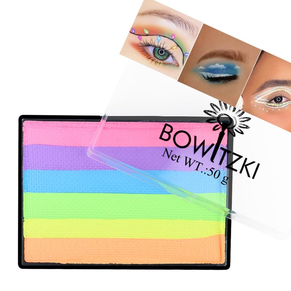 Bowitzki 50g Pastel Color Split Cake Water Activated eyeliner UV neon Graphic eye liner Hydra Liner Rainbow Easter Glow Face Body Paint Makeup