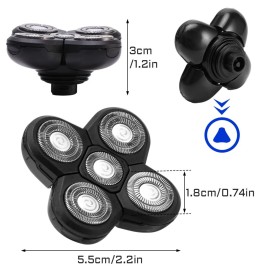 Men Electric Shavers Replacement Heads, 5 Heads Beard Replacement Blade Razor Replaceable Alternate Floating Washable Blade Trimmers Head (Black)