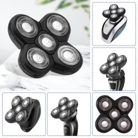 Men Electric Shavers Replacement Heads, 5 Heads Beard Replacement Blade Razor Replaceable Alternate Floating Washable Blade Trimmers Head (Black)