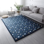 Loartee Coral Velvet Area Rug - 1 Thick Memory Foam Baby Play Mat, Washable Toddler Carpet, Home Decor for Living Room, Nursery, Kids Bedroom, Starry Blue, 4\'11x4\'11