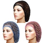 Giugu 3 Pieces Mesh Hair Net Rayon Crochet Hair Nets Knit Snood Hat Crocheted Sleep Cap (Black, Sky Blue, Pink)
