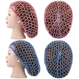 Giugu 3 Pieces Mesh Hair Net Rayon Crochet Hair Nets Knit Snood Hat Crocheted Sleep Cap (Black, Sky Blue, Pink)