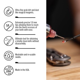 Knife Pivot Lube - KPL MicroFiber Knife Care Detail Swabs - Ultra-Precision Detailing Probes for Knife, Kitchen Cleaning Supplies, Pointed Swabs for Pocket Knives, Swab Applicators (50 Pack)