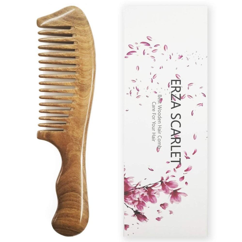 ERZA SCARLET Hair Comb Wooden Wide Tooth Comb for Curly Hair Detangling Wood Green Sandalwood Comb ERZA SCARLET Hair Comb Wooden Wide Tooth Comb for Curly Hair Detangling Wood Green Sandalwood Comb