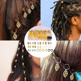 Nafaboig 200PCS Hair Jewelry for Braids Accessories, Hair Beads for Braids, Gold Hair Accessories, Metal Gold Braids Rings Cuffs Clips for Dreadlock Accessories Hair Decorations