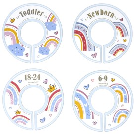 HarperLynn Boho Rainbow Closet Dividers - Set of 8 Baby Nursery Clothes Organizers - Vintage Style Clouds and Hearts