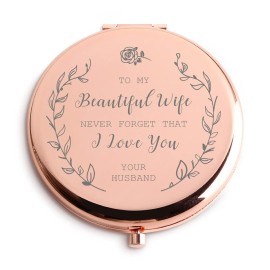 Java Wood Gifts for Wife to My Beautiful Wife Rose Gold Compact Makeup Mirror,I Love You Best Birthday Gift for Wife,Wedding Gifts,Gifts for Wife Romantic,Valentines Day Gifts for Wife