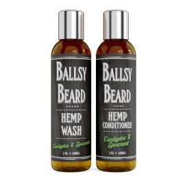 Ballsy Beard Wash Shampoo & Conditioner Set for Men 2 Piece Travel Size Hair Shampoo (Eucalyptus Spearmint, 2 oz)