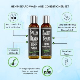 Ballsy Beard Wash Shampoo & Conditioner Set for Men 2 Piece Travel Size Hair Shampoo (Eucalyptus Spearmint, 2 oz)