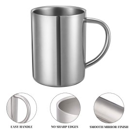 Bidponds 13.5oz / 400ml Double Walled Coffee Mug, Stainless Steel Tea Cups, Travel Camping Mugs