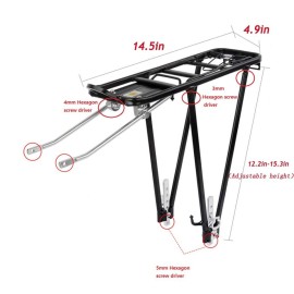 Bike Cargo Rack Cargo Universal Adjustable Bicycle Rear Luggage Touring Carrier Racks 55lbs Capacity Quick Release Mountain Road Bike Pannier Rack for 26-29 Frames