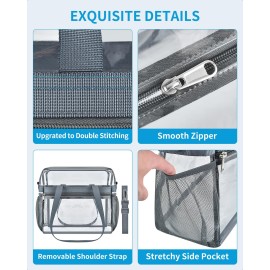 Paxiland Clear Bag for Stadium Events 12x6x12, Large Clear Tote Lunch Bag Stadium Approved with Reinforced Shoulder Straps for Concert Outfits and Festival, Transparent Handbag for Women - Grey
