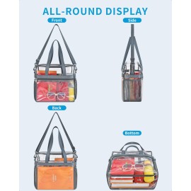 Paxiland Clear Bag for Stadium Events 12x6x12, Large Clear Tote Lunch Bag Stadium Approved with Reinforced Shoulder Straps for Concert Outfits and Festival, Transparent Handbag for Women - Grey
