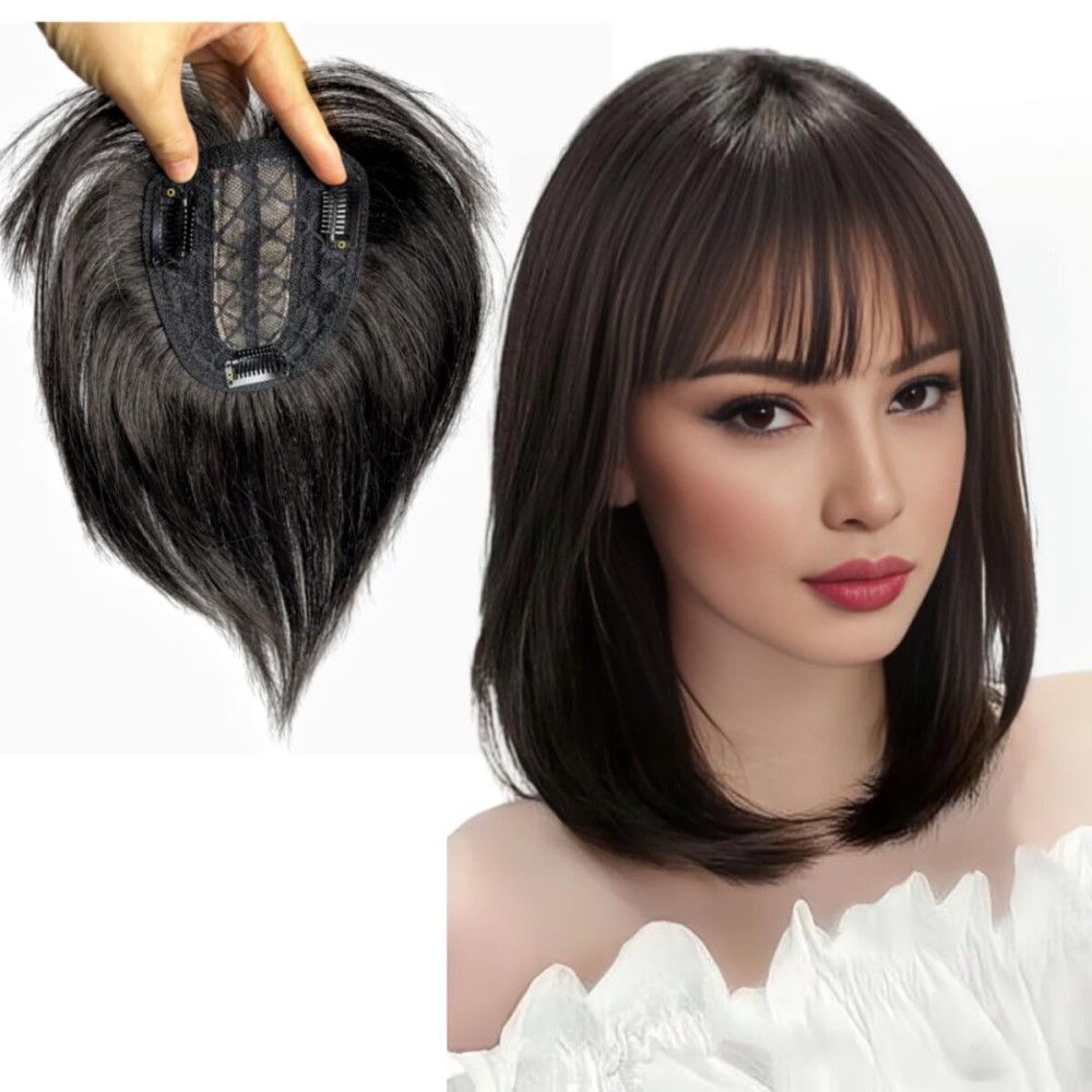 Invisible Human Hair Toppers For Women Clip In Toppers With 3D Air Bangs Fringe Straight 10x11cm Middle Part PU Scalp Wiglets Hairpieces Increase Hair Volume (20cm, Black) Invisible Human Hair Toppers For Women Clip In Toppers With 3D Air Bangs Fringe Straight 10x11cm Middle Part PU Scalp Wiglets Hairpieces Increase Hair Volume (20cm, Black)