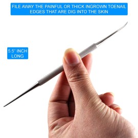 Ingrown Toenail Removal Kit - Under Nail Cleaner Tool Double Ended Nail Lifter & Nail File Cleaning Scooper Curette Tools Trimmer Medical Grade Stainless Steel Manicure Pedicure Nail Care Set by Krisp