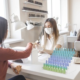 SMFANLIN 7 Tiers Nail Polish Holder Organizer, Multi-Level Acrylic Nail Polish Display Cases Rack, Clear Essential Oil Storage Display Stand - Hold up to 70 Bottles