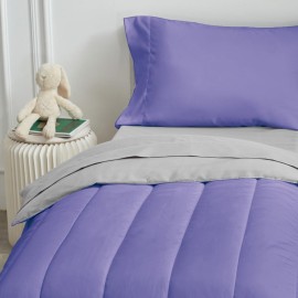 UOZZI BEDDING 4 Pieces Toddler Bedding Set Ultra Soft and Breathable Toddler Sheet Set - Includes Comforter, Flat Sheet, Fitted Sheet and Pillowcase - Purple & Gray
