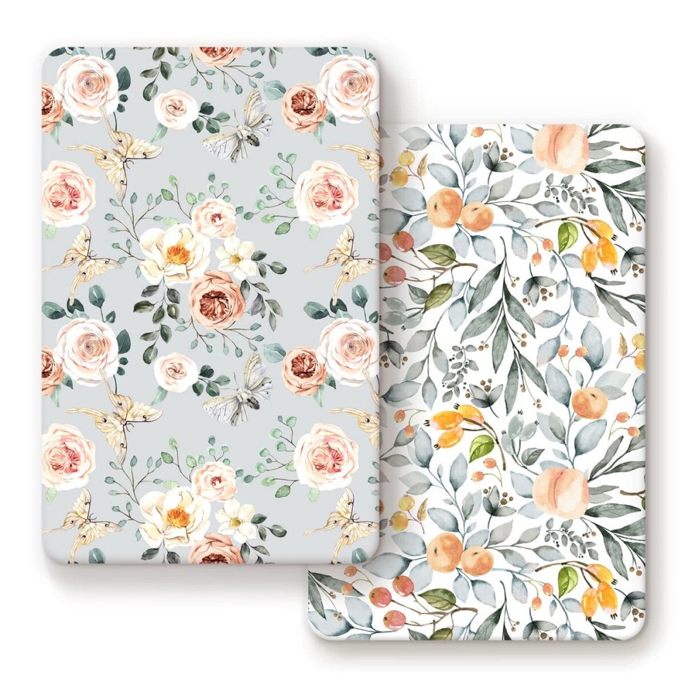 GRSSDER Stretchy Ultra Soft Jersey Knit Fitted Pack n Play Sheets Set 2 Pack, Portable/Mini Cribs Playards Sheets, Universal Fitted Pack and Play Mattress Sheets, Lovely Whale for Girls and Boys