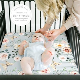 GRSSDER Stretchy Ultra Soft Jersey Knit Fitted Pack n Play Sheets Set 2 Pack, Portable/Mini Cribs Playards Sheets, Universal Fitted Pack and Play Mattress Sheets, Lovely Whale for Girls and Boys