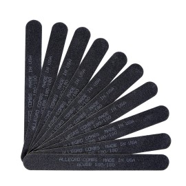Allegro Combs 7 in. Nail Files Double Sided Wooden Emery Boards for Natural and Acrylic Grits 100,180, 120/240 USA. 10 Pcs. (180 Grit Black)