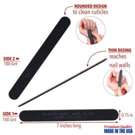 Allegro Combs 7 in. Nail Files Double Sided Wooden Emery Boards for Natural and Acrylic Grits 100,180, 120/240 USA. 10 Pcs. (180 Grit Black)