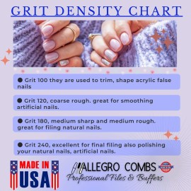 Allegro Combs 7 in. Nail Files Double Sided Wooden Emery Boards for Natural and Acrylic Grits 100,180, 120/240 USA. 10 Pcs. (180 Grit Black)