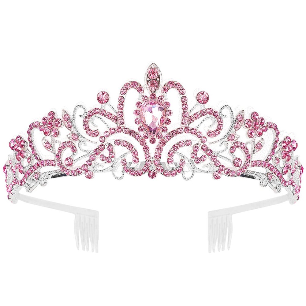 COCIDE Pink Tiara and Crowns for Girls Crystal Headband Princess Rhinestone Crown with Combs Bride Headbands Bridal Wedding Prom Birthday Party Hair Accessories Jewelry for Women and Girls (5 PINK)