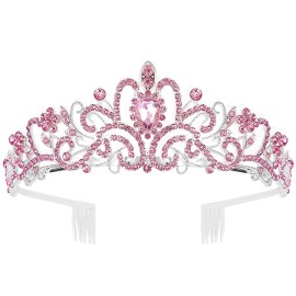 COCIDE Pink Tiara and Crowns for Girls Crystal Headband Princess Rhinestone Crown with Combs Bride Headbands Bridal Wedding Prom Birthday Party Hair Accessories Jewelry for Women and Girls (5 PINK)