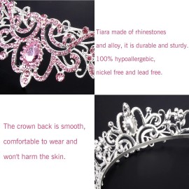 COCIDE Pink Tiara and Crowns for Girls Crystal Headband Princess Rhinestone Crown with Combs Bride Headbands Bridal Wedding Prom Birthday Party Hair Accessories Jewelry for Women and Girls (5 PINK)
