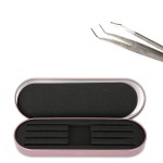 Eyelash Tweezer Case, Portable Tinplate Lash Eyebrow Tweezers Storage Holder Tool Box Makeup Tools Organizer for Women Girls, 6.9 x 2.4inch(Rose Red)