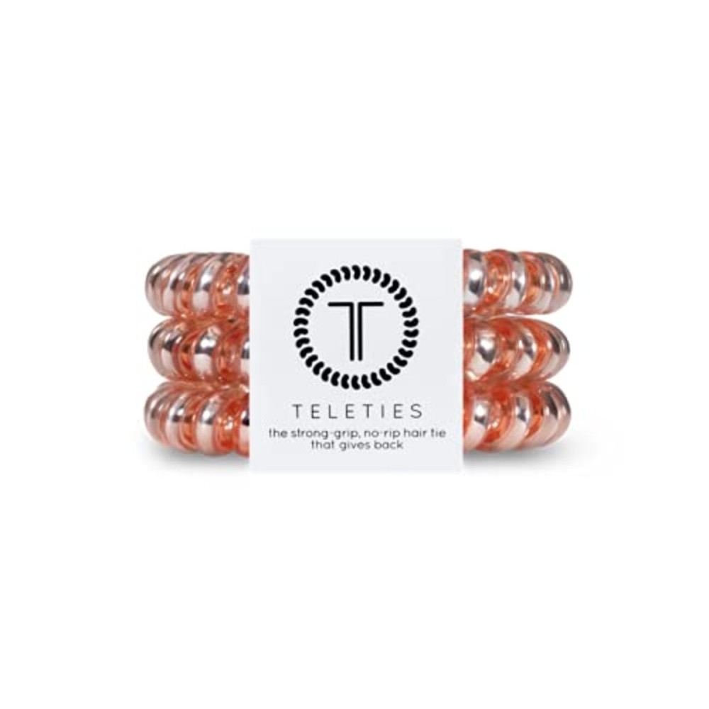 TELETIES - Spiral Hair Coils - Ponytail Holder Hair Ties for Women - Phone Cord Hair Ties - Strong Grip, No Rip, Water Resistant, No Crease Hair Tie Coils - 3 pack (Large, Millennial Pink)