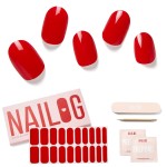 NAILOG Semi Cured Nail Strips, 20 Pcs Extra Long Full Nail Wraps with Glossy Soft Gel Finishing, Buy 2 Get 1 UV Lamp Rouge