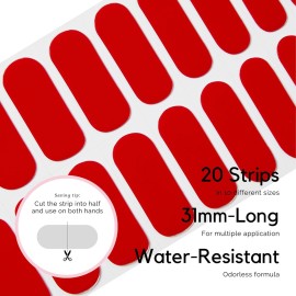 NAILOG Semi Cured Nail Strips, 20 Pcs Extra Long Full Nail Wraps with Glossy Soft Gel Finishing, Buy 2 Get 1 UV Lamp Rouge