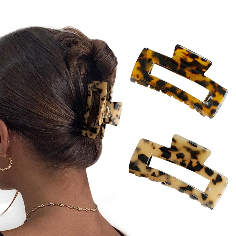 Wekin Large Hair Claw Clips for Thick Hair, 2 Pack Tortoise Hair Clips, Acrylic Celluloid French Butterfly Jaw Clips, Strong Hold for Women Girls Wekin Large Hair Claw Clips for Thick Hair, 2 Pack Tortoise Hair Clips, Acrylic Celluloid French Butterfly Jaw Clips, Strong Hold for Women Girls