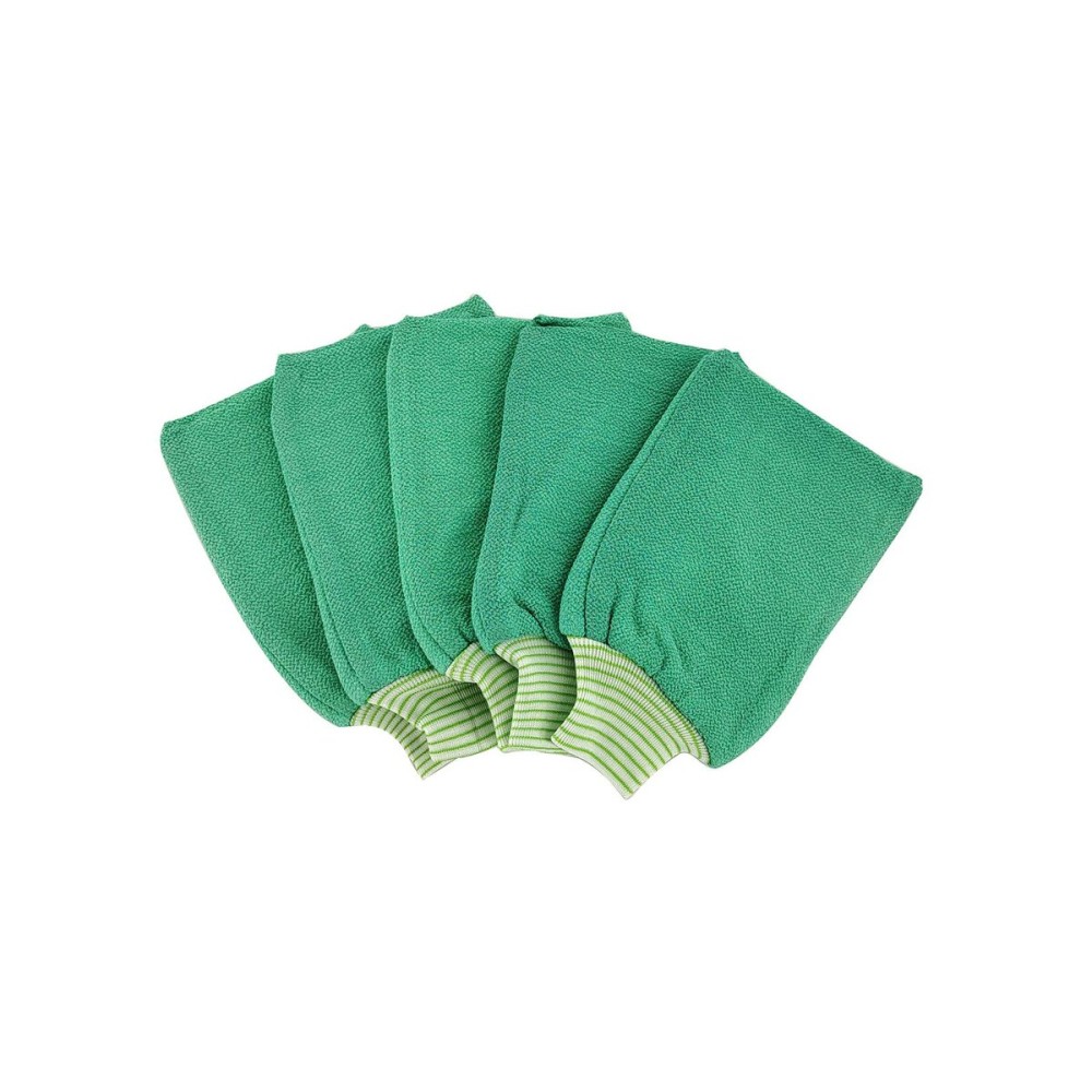 LISSOMPLUME Exfoliating Bath Gloves for Body Scrub 5 PACK Women Exfoliator Scrubber Shower Mitt Removing Dead Skin Hammam Towel - GREEN