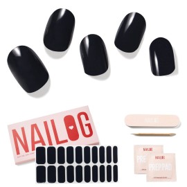 NAILOG Semi Cured Nail Strips (20 Extra Long Gel Nail Strips)  Glossy & Long Lasting Nail Polish Stickers with Soft Gel Finishing Noir