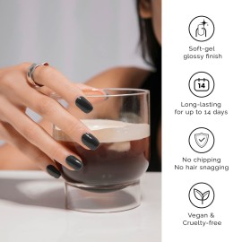 NAILOG Semi Cured Nail Strips (20 Extra Long Gel Nail Strips)  Glossy & Long Lasting Nail Polish Stickers with Soft Gel Finishing Noir