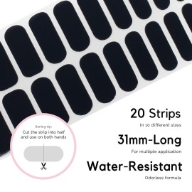 NAILOG Semi Cured Nail Strips (20 Extra Long Gel Nail Strips)  Glossy & Long Lasting Nail Polish Stickers with Soft Gel Finishing Noir