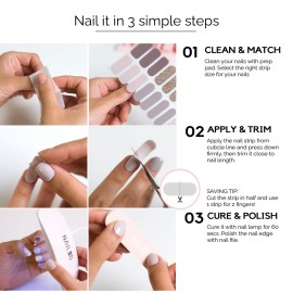 NAILOG Semi Cured Nail Strips (20 Extra Long Gel Nail Strips)  Glossy & Long Lasting Nail Polish Stickers with Soft Gel Finishing Noir