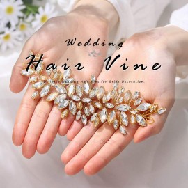 JAKAWIN Bride Crystal Wedding Hair Vine Gold Rhinestone Hair Piece Bridal Headpiece Hair Accessories for Women