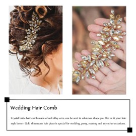 JAKAWIN Bride Crystal Wedding Hair Vine Gold Rhinestone Hair Piece Bridal Headpiece Hair Accessories for Women