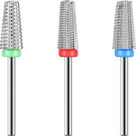 3 Pieces Nail Carbide 5 in 1 Bit, Nail Drill Bits Set-2 Way Rotate Use for both Left to Right Handed, 3/32 Inch Shank Size Drill Machine for Fast Remove Acrylic or Hard Gel (Silver)