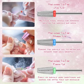 3 Pieces Nail Carbide 5 in 1 Bit, Nail Drill Bits Set-2 Way Rotate Use for both Left to Right Handed, 3/32 Inch Shank Size Drill Machine for Fast Remove Acrylic or Hard Gel (Silver) 3 Pieces Nail Carbide 5 in 1 Bit, Nail Drill Bits Set-2 Way Rotate Use for both Left to Right Handed, 3/32 Inch Shank Size Drill Machine for Fast Remove Acrylic or Hard Gel (Silver)