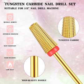 3 Pieces Nail Carbide 5 in 1 Bit, Nail Drill Bits Set-2 Way Rotate Use for both Left to Right Handed, 3/32 Inch Shank Size Drill Machine for Fast Remove Acrylic or Hard Gel (Gold)