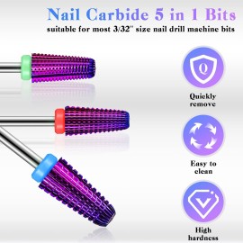 3 Pieces Nail Carbide 5 in 1 Bit, Nail Drill Bits Set-2 Way Rotate Use for both Left to Right Handed, 3/32 Inch Shank Size Drill Machine for Fast Remove Acrylic or Hard Gel (Purple) 3 Pieces Nail Carbide 5 in 1 Bit, Nail Drill Bits Set-2 Way Rotate Use for both Left to Right Handed, 3/32 Inch Shank Size Drill Machine for Fast Remove Acrylic or Hard Gel (Purple)