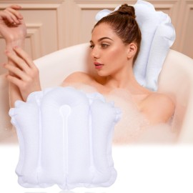 Jetec Inflatable Bath Pillow for Tub Non Slip Bathtub Pillow Soft Comfortable Terry Cloth Bath Pillow White Head Spa Pillow with Suction Cup for Bathtub Cushion, Hot Tub