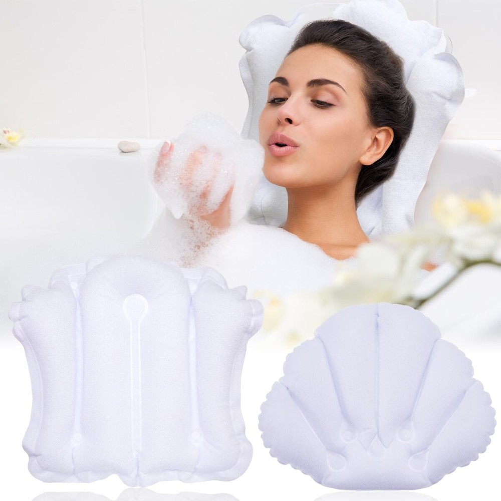 Jetec 2 Pcs White Inflatable Bath Pillow with Suction Cup Bathtub Spa Pillow Neck Support Supplies Shell-Shaped Soft Inflatable Cushion Large Small Size Fits All Tub Pool Bath and Bathroom Jetec 2 Pcs White Inflatable Bath Pillow with Suction Cup Bathtub Spa Pillow Neck Support Supplies Shell-Shaped Soft Inflatable Cushion Large Small Size Fits All Tub Pool Bath and Bathroom