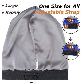 Satin Bonnet Silk Lined Sleep Cap Hair Cover Frizzy Hair Beanie Adjustable Slouchy Night Cap Dark Gray