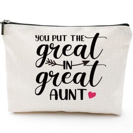 Blue Leaves Auntie Mothers Day Gifts Aunt Gifts from Niece Nephew Gifts for Aunts Birthday, Christmas, Appreciation Makeup Bag-You Put Great in Great Aunt 1