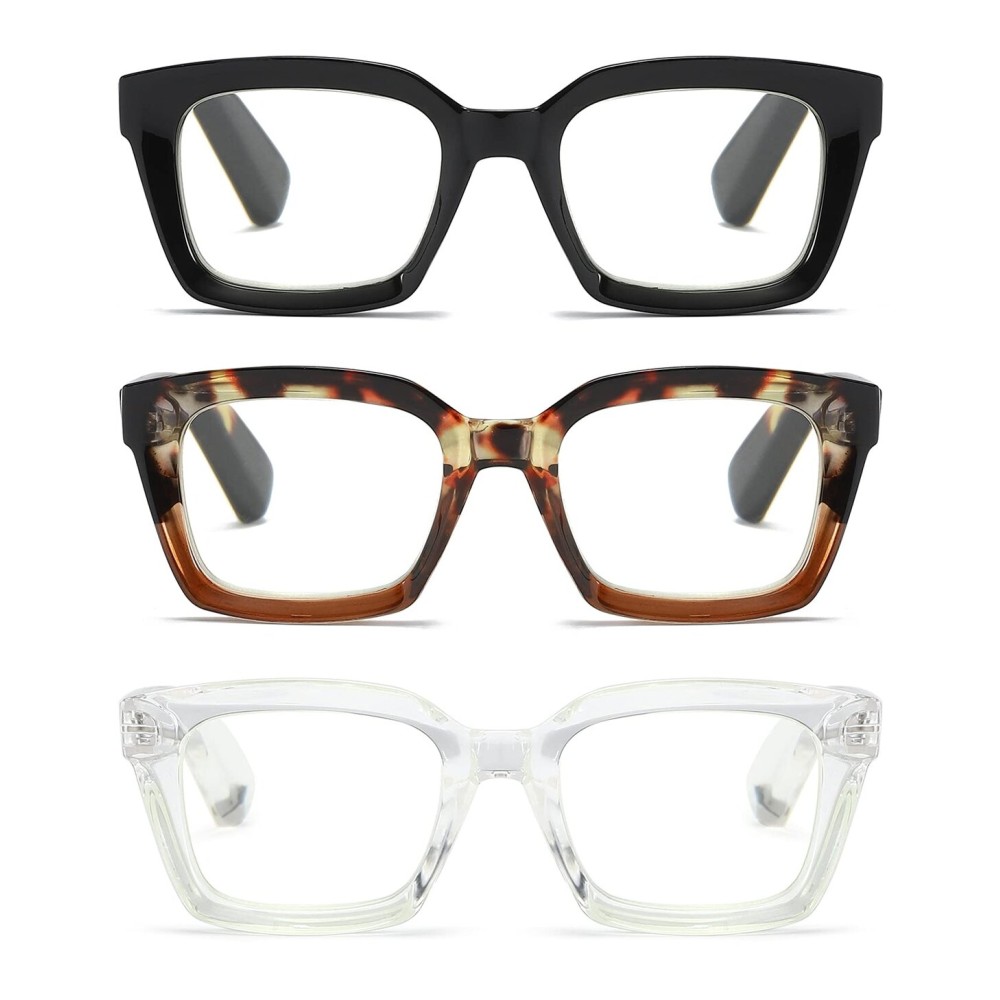 ZXYOO 3 Pack Oversize Square Design Reading Glasses for Women, Blue Light Blocking Reader ZXYOO 3 Pack Oversize Square Design Reading Glasses for Women, Blue Light Blocking Reader